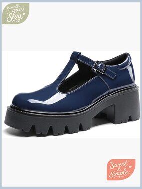 T-Strap Mary Jane Platform Pumps Chunky Heel Work Wedding Shoes